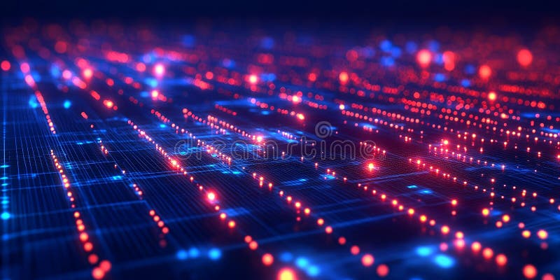 Abstract digital network with glowing lights stock illustration
