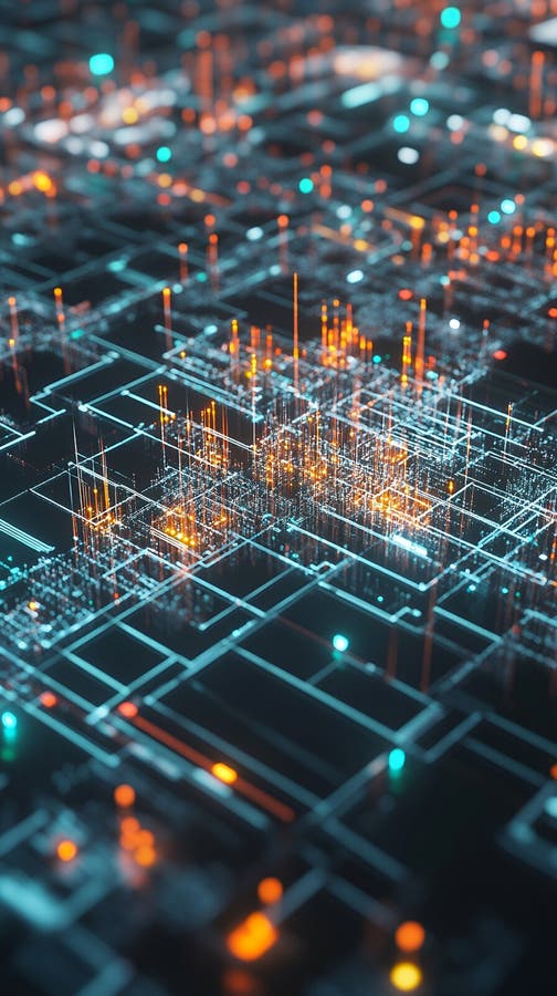 Abstract digital network with glowing lines stock illustration