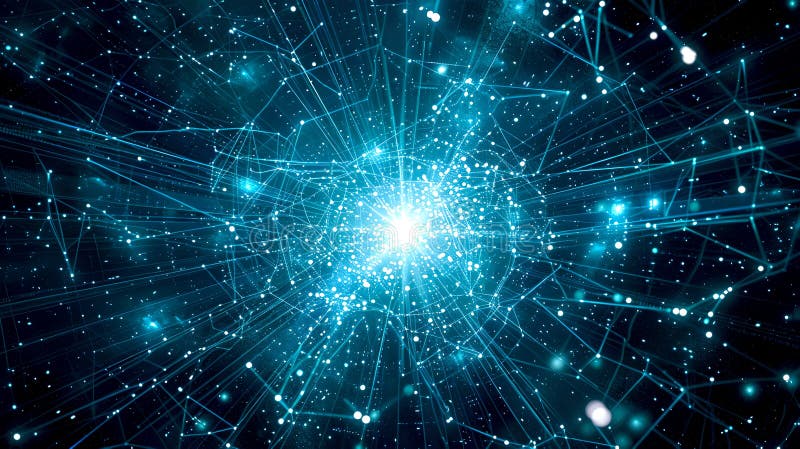 Abstract digital network representation. Glowing points and lines form a complex web. Ideal for technology and data royalty free stock image