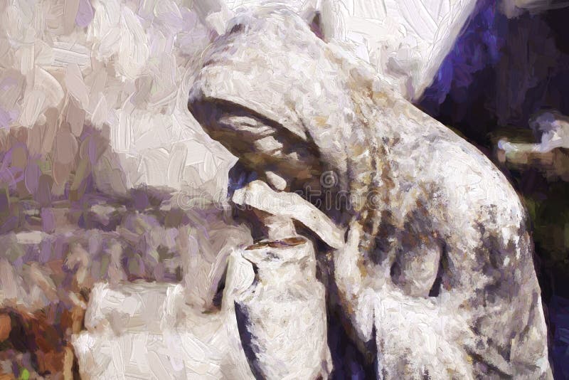 Abstract Digital Oil Painting of Grieving Female