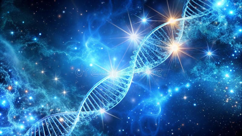 Abstract Digital Plexus DNA Molecule in a Cosmic Tapestry royalty free illustration.
