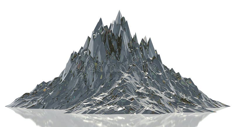 Abstract digital rendering of a sharp, jagged metallic mountain against a white vector illustration