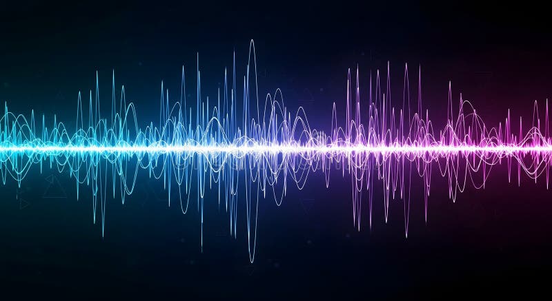 Abstract Digital Sound Waveform Visualization with Blue and Pink Gradient, stock illustration.
