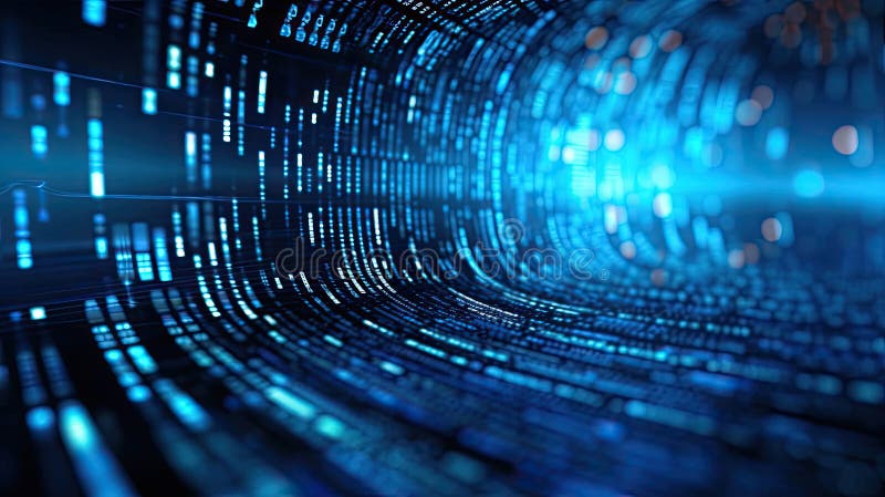 Abstract digital technology, Blue digital binary data on computer screen background. Generative Ai vector illustration