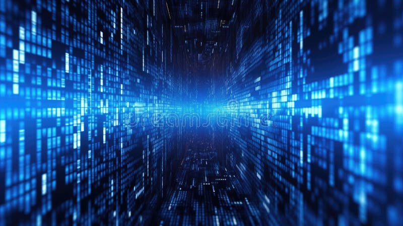 Abstract digital technology, Blue digital binary data on computer screen background. Generative Ai royalty free illustration