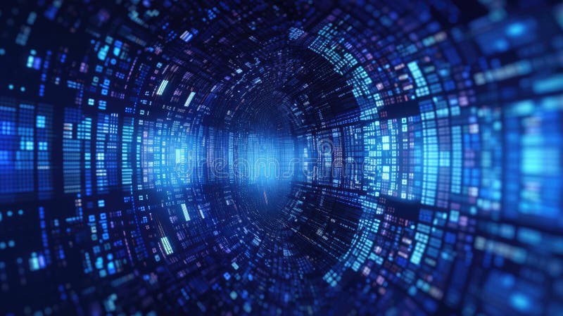 Abstract digital technology, Blue digital binary data on computer screen background. Generative Ai stock illustration