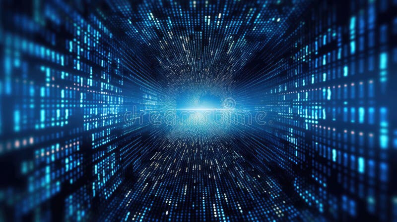 Abstract digital technology, Blue digital binary data on computer screen background. Generative Ai stock illustration