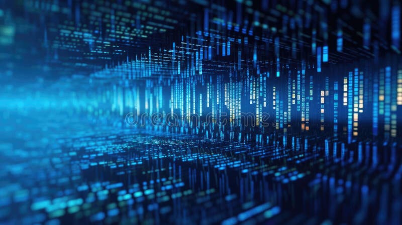 Abstract digital technology, Blue digital binary data on computer screen background. Generative Ai stock illustration