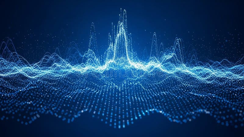 Abstract digital waveform visualization on dark blue background stock illustration
