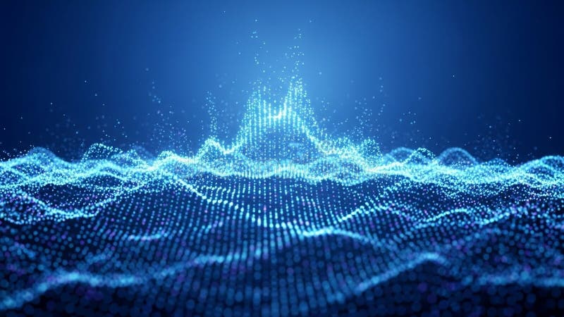 Abstract Digital Waveform Visualization on Dark Blue Background stock illustration