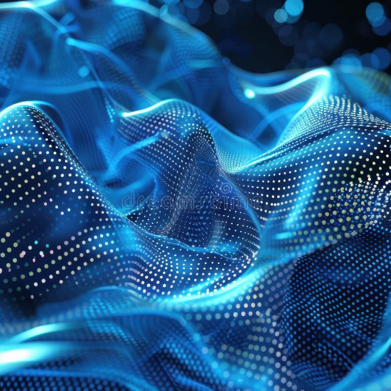 Abstract Digital Waves with Blue Light and Dots in Motion stock photos