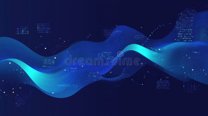 Abstract digital waves with blue tones and scattered data points vector illustration