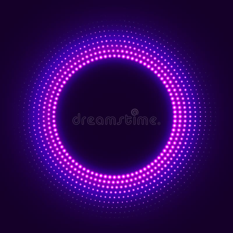 Abstract disco background with neon glowing circle halftone vector illustration