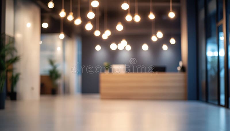 Abstract Display Of Contemporary Reception Area With Sleek Lighting Fixtures And Geometric Design stock photography