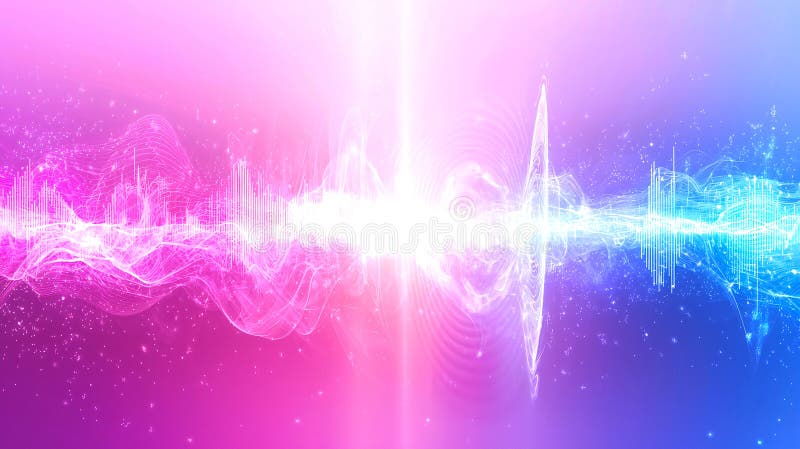 In an abstract display, sound waves evolve into images of conversations, serving as a symbolic representation of podcasting royalty free illustration