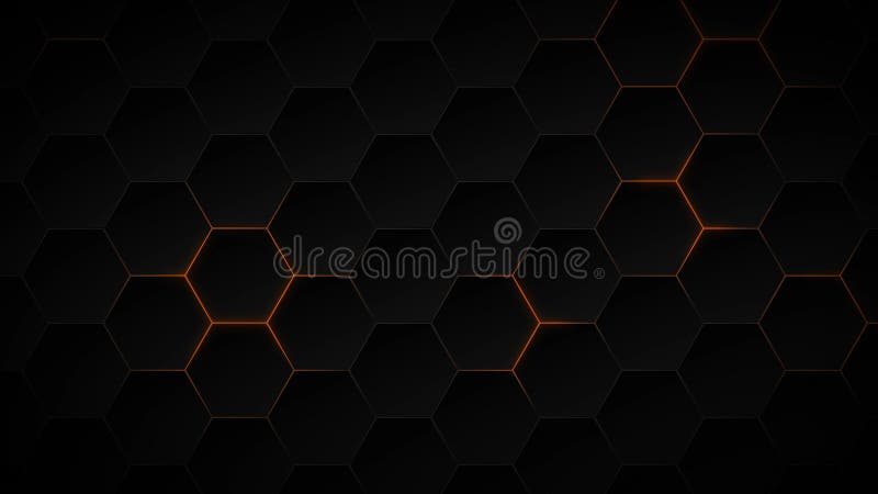 Abstract donker hexagon patroon op oranje neon achtergrond technologiestijl. modern futuristisch concept van honingraat.