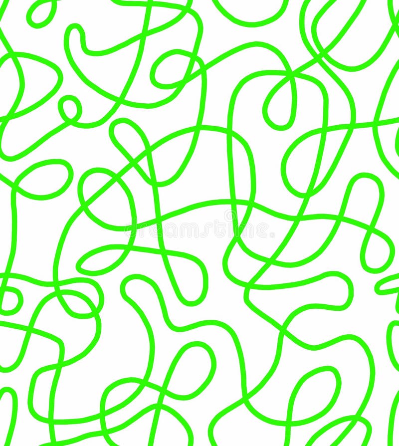 Abstract Doodle Drawing with Green Lines on a White Background. Stock
