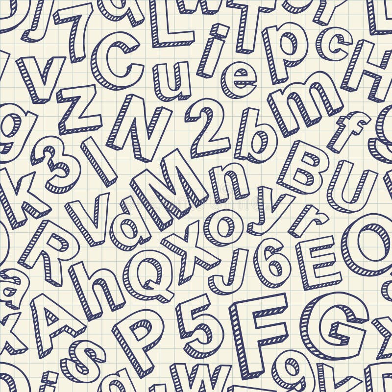 Abstract doodle font seamless pattern stock illustration