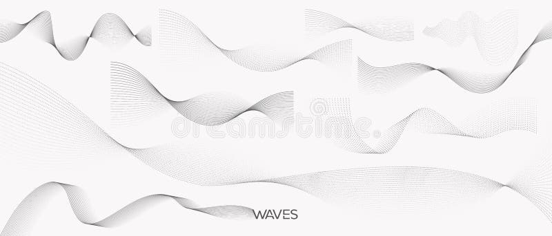 Abstract dotted halftone waves collection. stock illustration