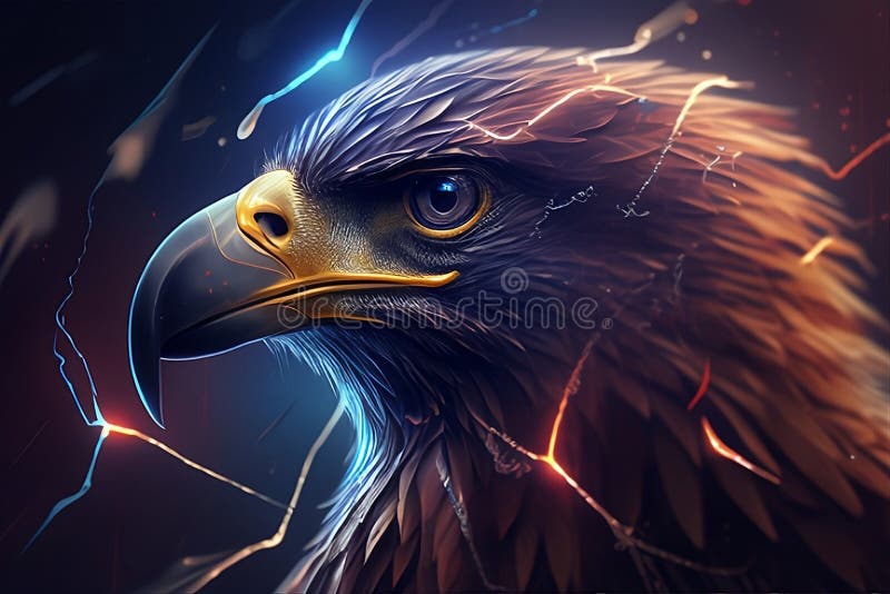Abstract Eagle with Thunder Effect, Neon Colors, Digital Art, Wallpaper