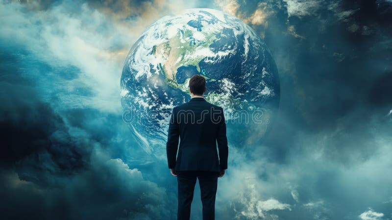 Abstract earth concept blended with businessman imagery representing business and mind synergy royalty free stock photo