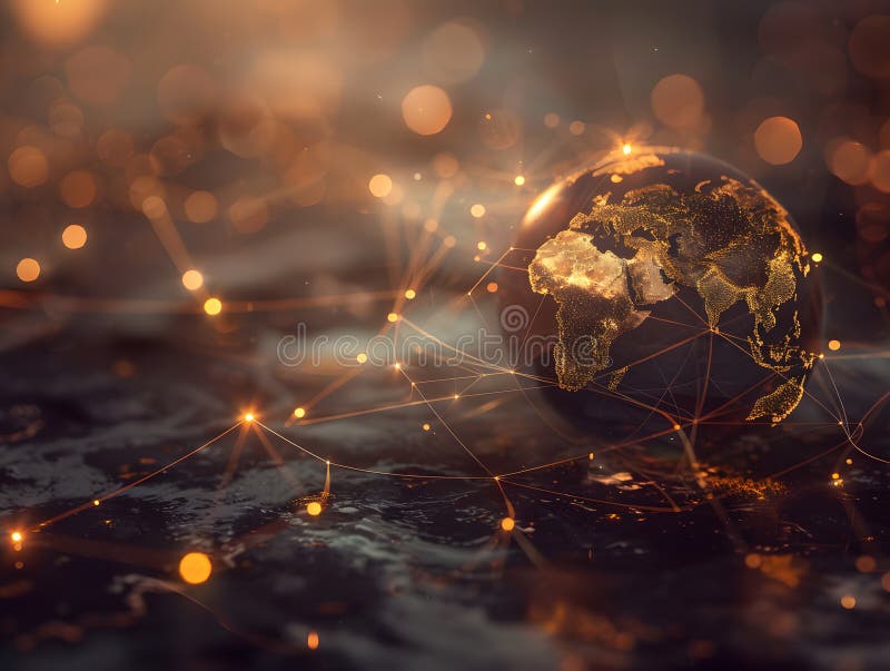 Global Network Connections with Abstract Earth and Digital Lines royalty free stock photos