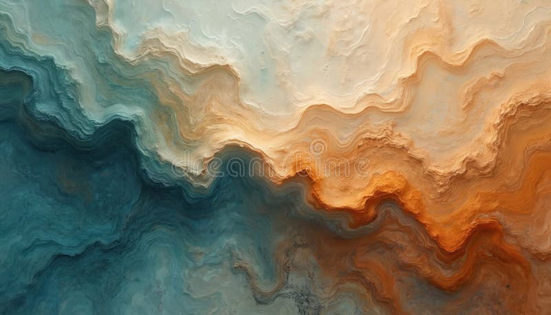 Abstract earth texture from top satellite view. Swirls of blue, turquoise, beige, brown colors simulate coastline, ocean waves royalty free stock image