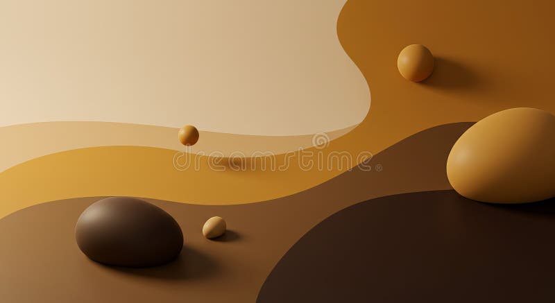 Abstract earth tones with spherical shapes on curved layers royalty free stock photography