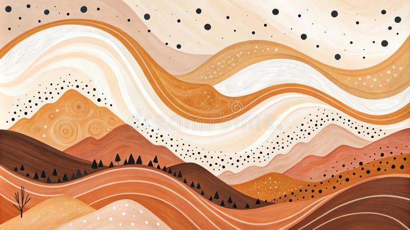 Abstract Earth Tones Swirling Hills and Dots royalty free stock photography