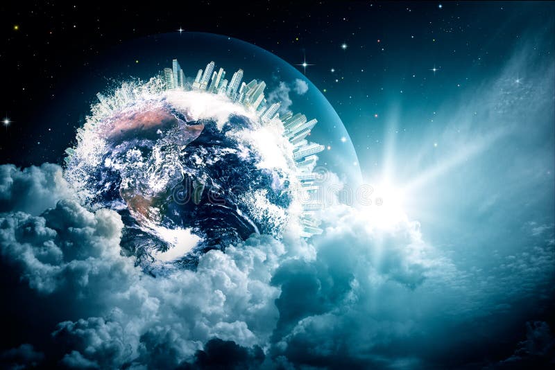 Abstract Earth view in the cloudy skies. royalty free stock photography