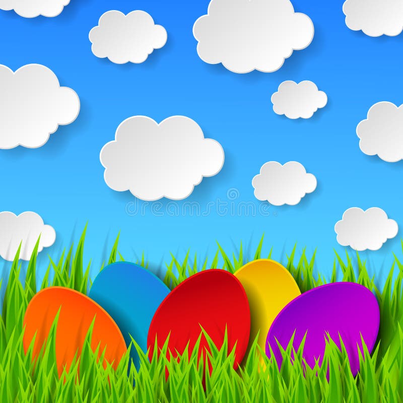 Abstract Easter eggs made of paper on colorful spring background royalty free illustration