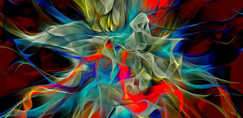 Abstract electrifying lines, smoky fractal pattern, digital illustration art work of rendering chaotic dark background royalty free illustration