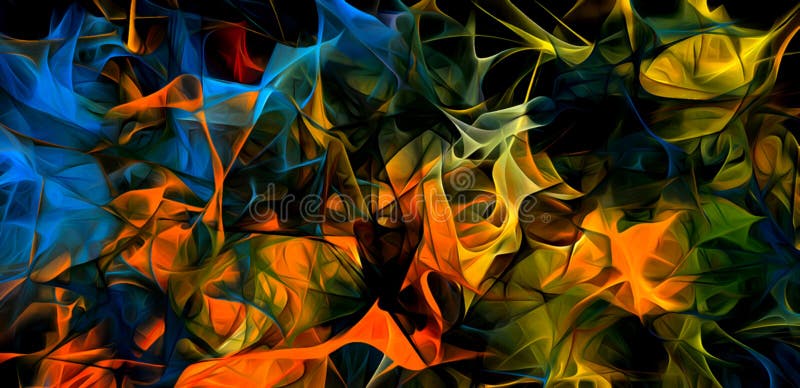 Abstract electrifying lines, smoky fractal pattern, digital illustration art work of rendering chaotic dark background royalty free illustration