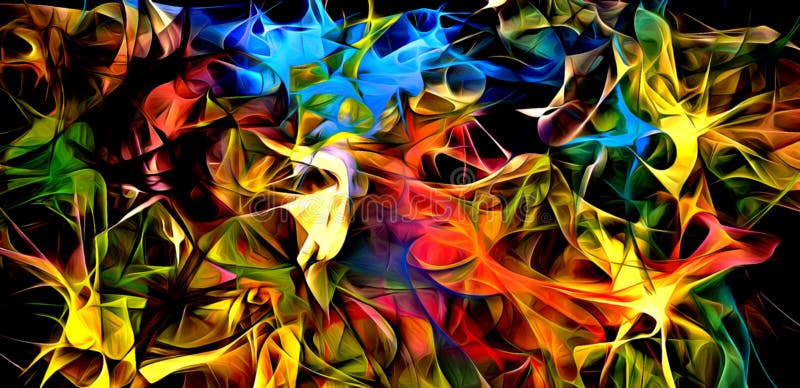 Abstract electrifying lines, smoky fractal pattern, digital illustration art work of rendering chaotic dark background vector illustration