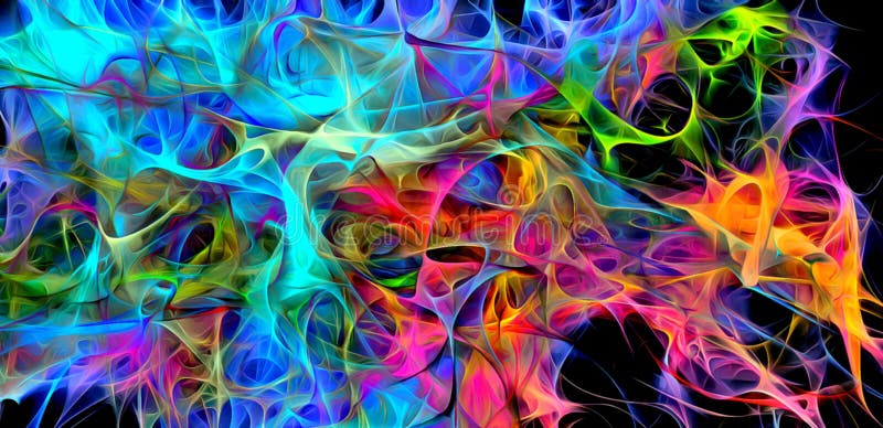 Abstract electrifying lines, smoky fractal pattern, digital illustration art work of rendering chaotic dark background royalty free illustration