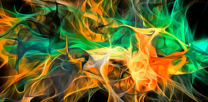 Abstract electrifying lines, smoky fractal pattern, digital illustration art work of rendering chaotic dark background stock illustration