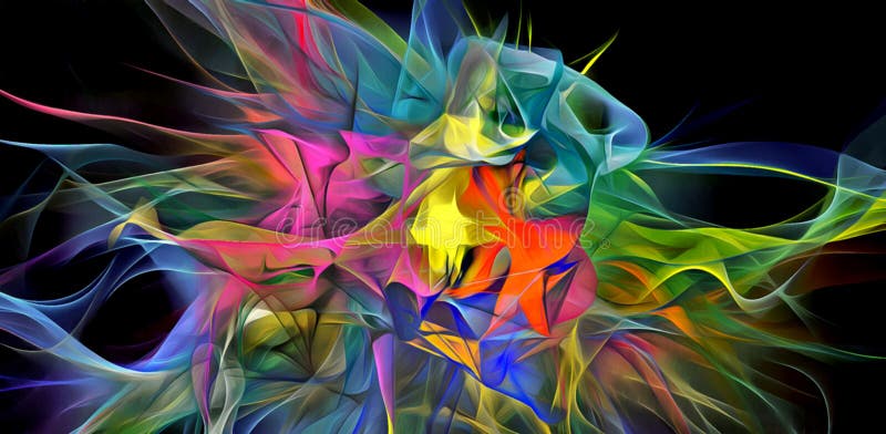 Abstract electrifying lines, smoky fractal pattern, digital illustration art work of rendering chaotic dark background royalty free illustration
