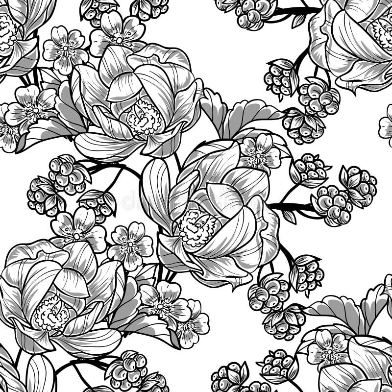 Abstract elegance seamless pattern with floral elements