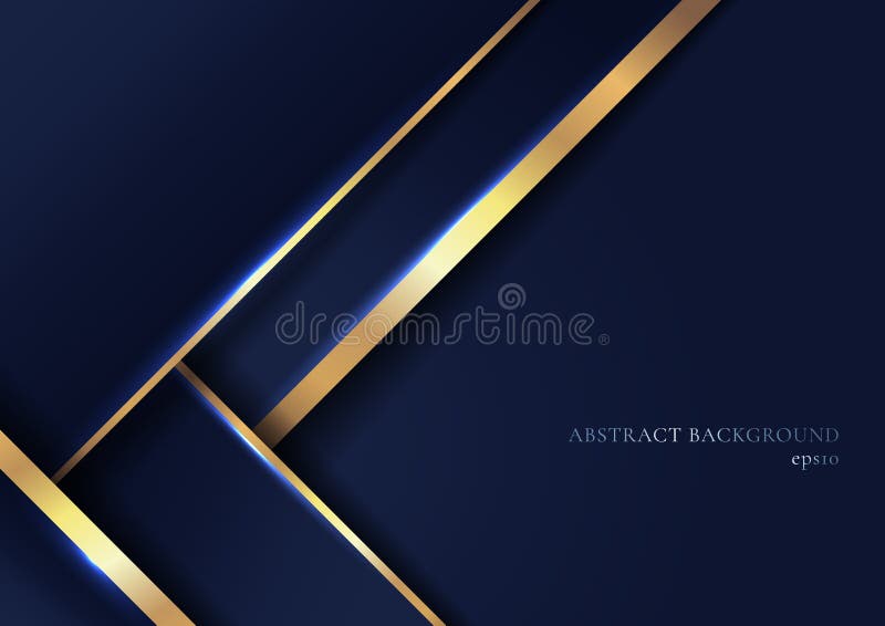 Abstract elegant blue geometric overlap layers with stripe golden line and lighting on dark blue background royalty free illustration