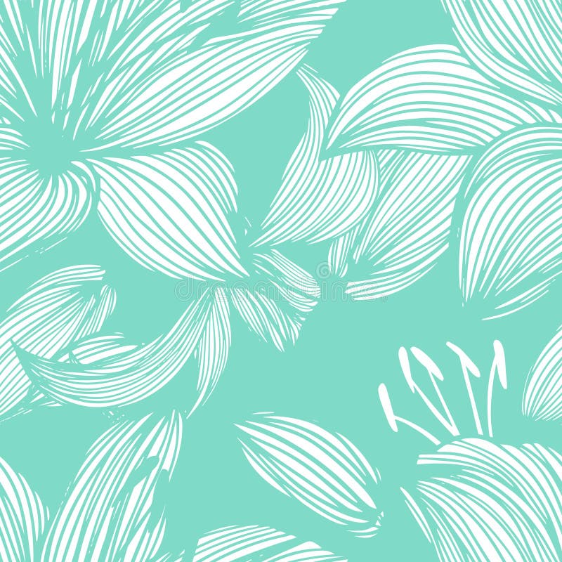 Lilies seamless background. light blue pattern with hand-drawn fabric. Vector illustration royalty free illustration