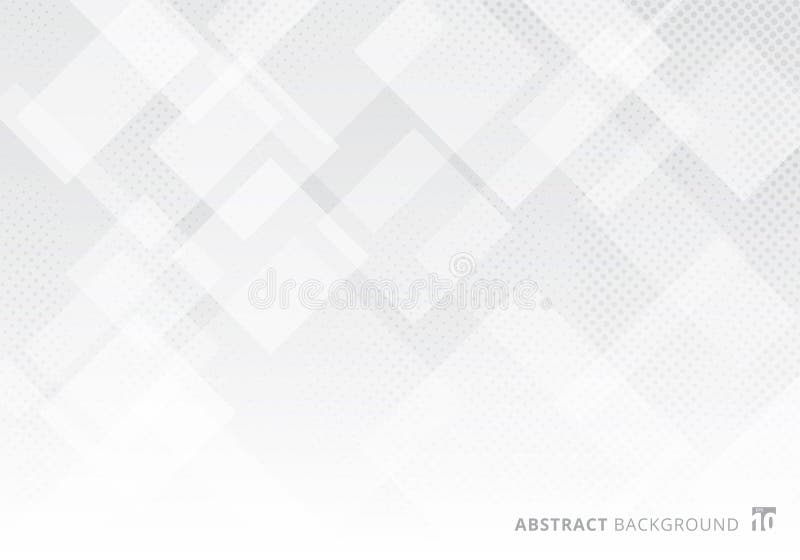 Abstract elegant squares shapes pattern overlay layer geometric white and gray gradient color background with halftone texture