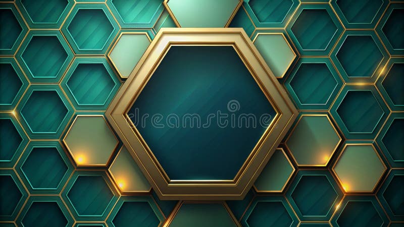 Abstract emerald green and gold hexagon pattern background. Generative AI vector illustration