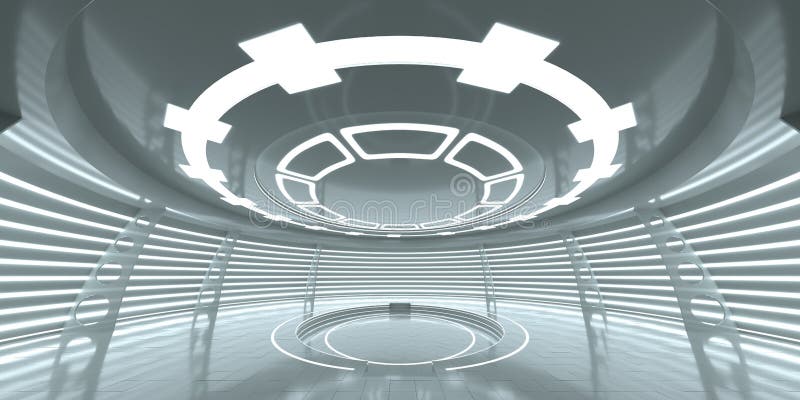 Abstract empty glowing futuristic space station stock illustration
