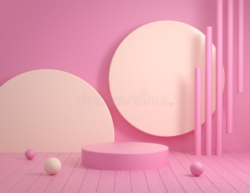 Abstract Empty Pink Podium Background with Wood Floor 3d Render ...