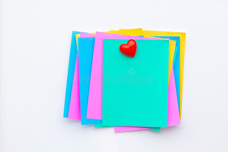 Abstract Empty Sticky Note with Heart on White Board. Valentine Greeting Card Message