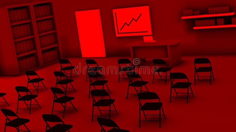 Abstract Empty Test or Exam Room of Red Color, Education Concept. Animation.  3D Layout of a Classroom with a Blackboard Stock Illustration -  Illustration of chair, grade: 175793425
