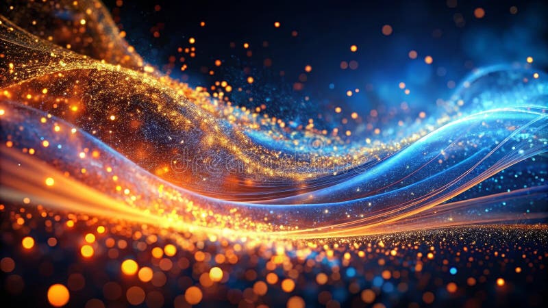 Abstract energetic wave of glittering particles and light. Generative AI stock illustration