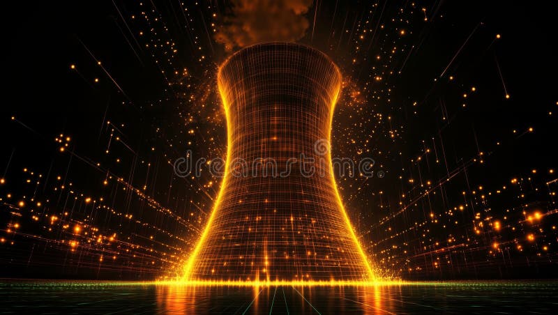 Abstract Reactor Core Pulses with Light, generative ai stock illustration