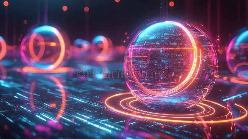 Abstract Energy Orbs Surrounded by Glowing Lights royalty free illustration