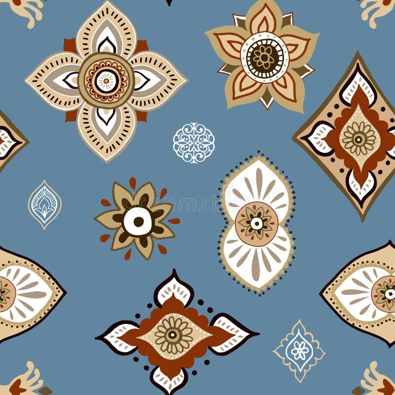 Abstract ethnic seamless pattern. Traditional background. Boho style. Paisley print hand drawn elements. stock illustration Abstract ethnic seamless pattern. Traditional background. Boho style. Paisley print hand drawn elements. stock illustration